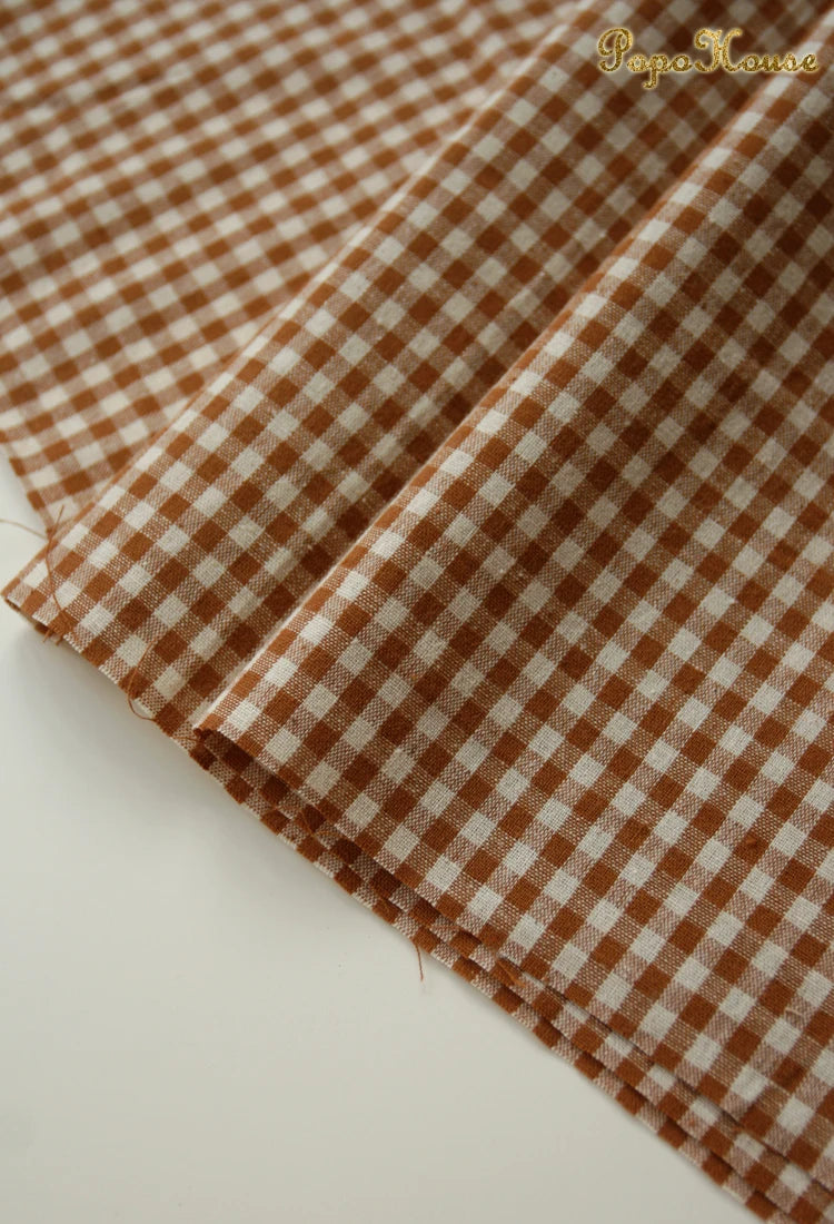 Vintage Linen Grid Striped Woven Cotton Fabric For Sewing Projects