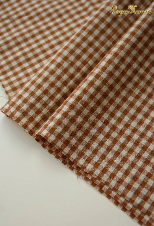 Vintage Linen Grid Striped Woven Cotton Fabric For Sewing Projects