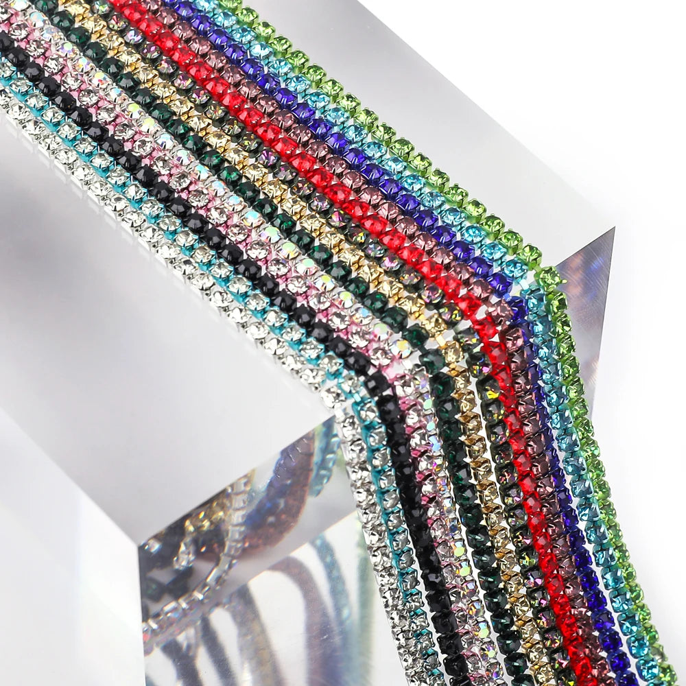 Red Glass Rhinestone Chain Trim Sew On For Garments