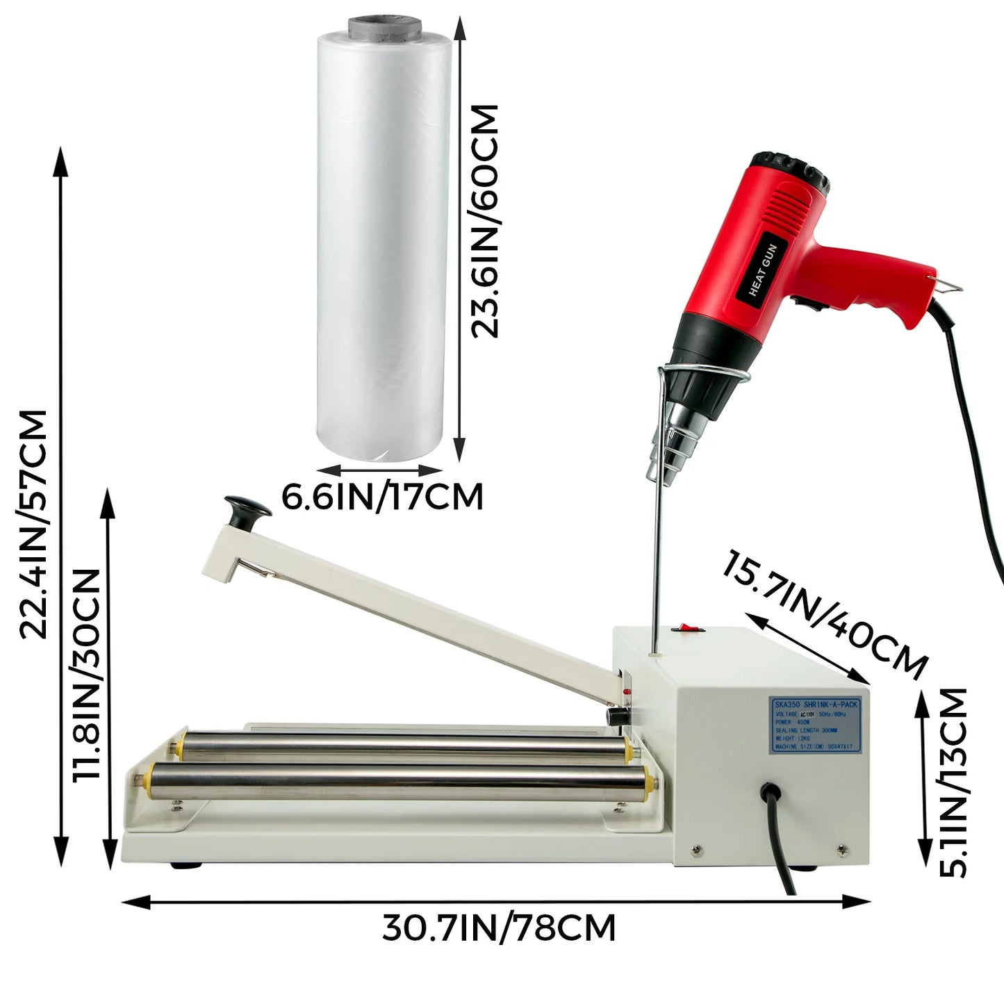 Shrink Wrap Sealer Laminating Machine With Heat Gun 1800W