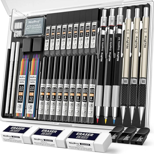35Pcs Art Mechanical Pencil Set With Metal Drafting Pencils And Lead Holders