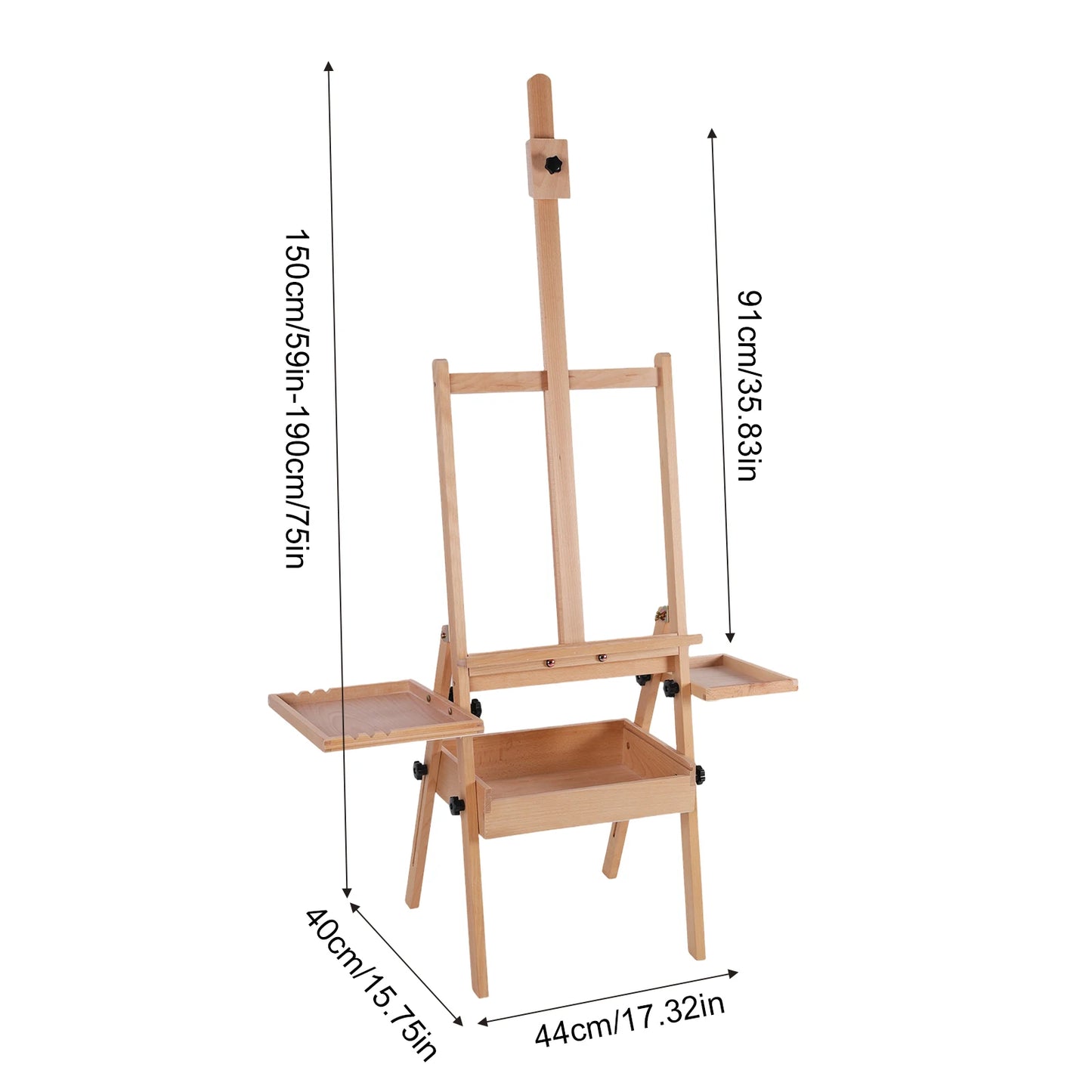 Wood H Frame Easel With Adjustable Height Storage Tray