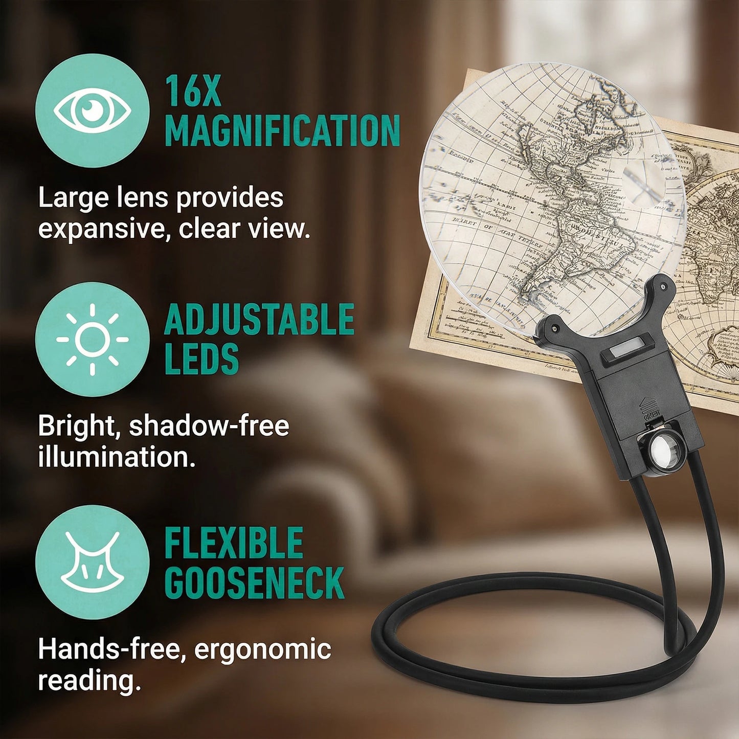 VODOOL Neck Worn Magnifier With LED Light For Reading Sewing Knitting Crafts