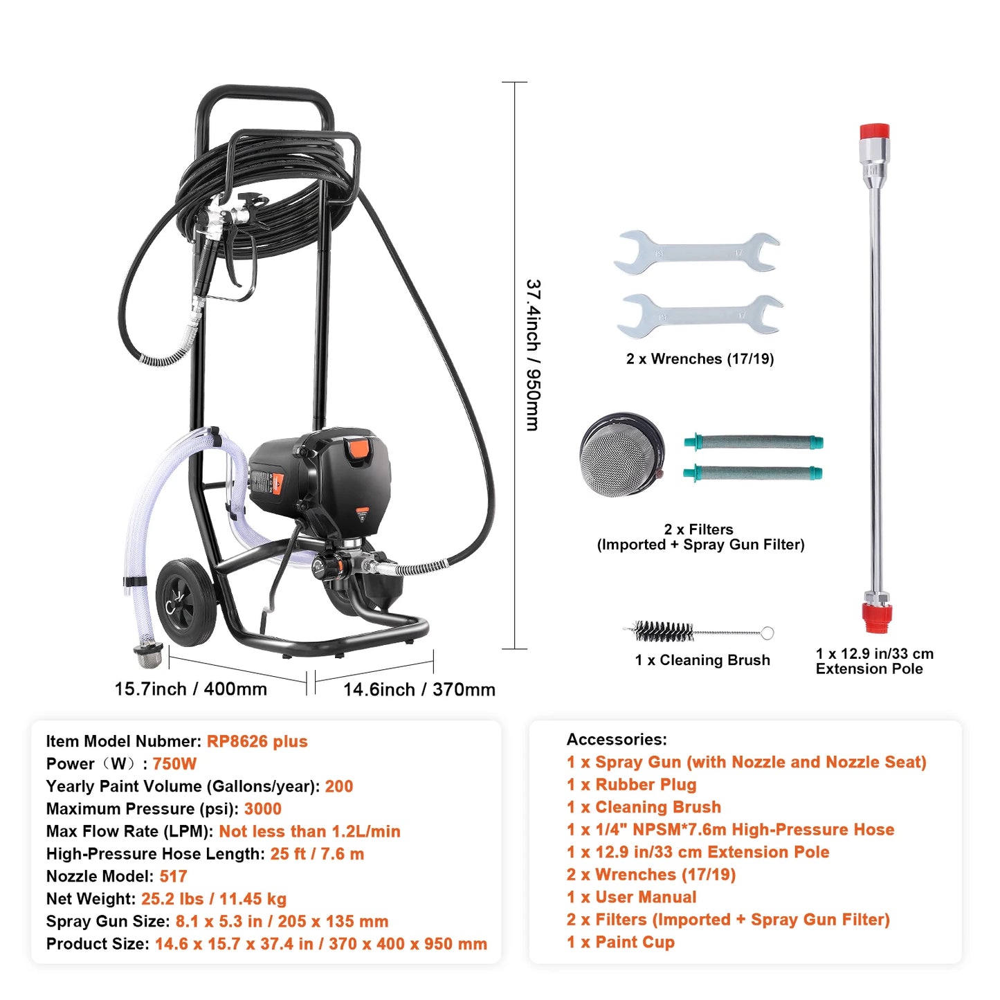 SucceBuy 750W 950W Airless Paint Sprayer 3000 PSI High Efficiency