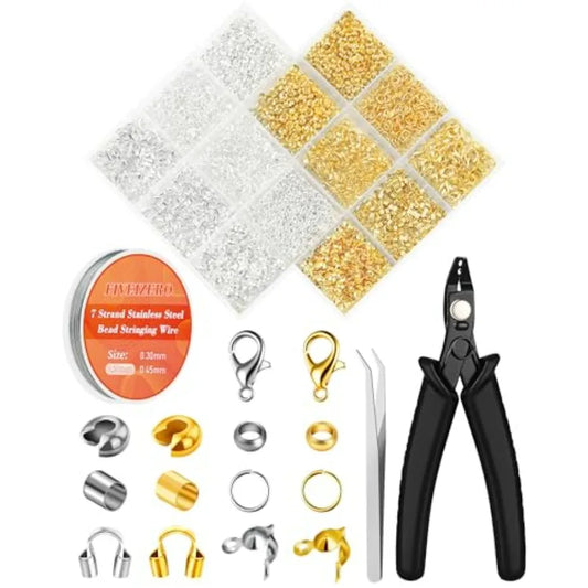 1950 Pcs Jewelry Making Cord End Kit, Crimp Tube Beads with Organizer Box, Includes Crimp Beads, Cover, Lobster Clasp, Jump Rin
