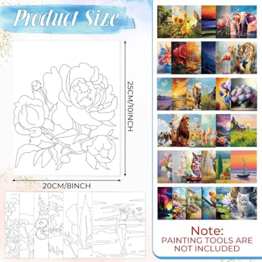 36 Pack Pre Drawn Canvases For Painting And Sip And Paint Parties