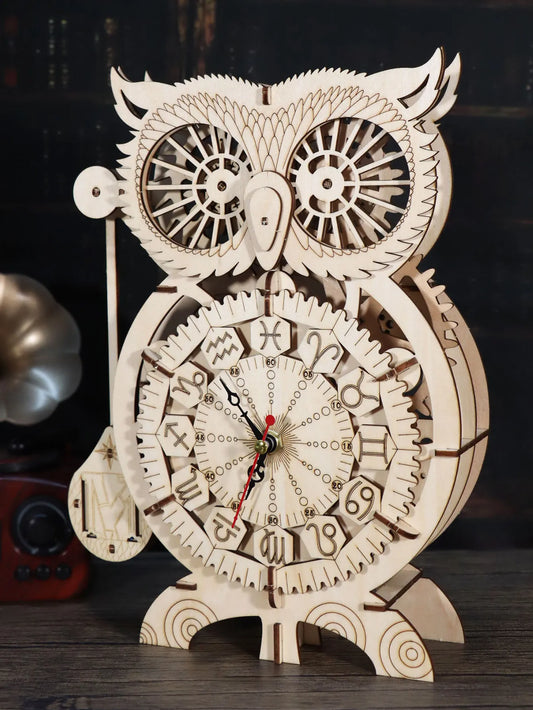 Music Park 3D Owl Wooden Puzzle Clock DIY Kit Gift