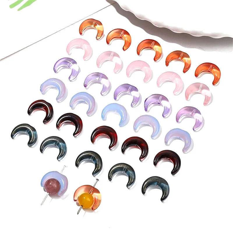 10pcs 15x12mm Crystal Glass Moon Charm Beads Fit for 8mm Beads for Necklace Bracelet Earring DIY Jewelry Making Supply