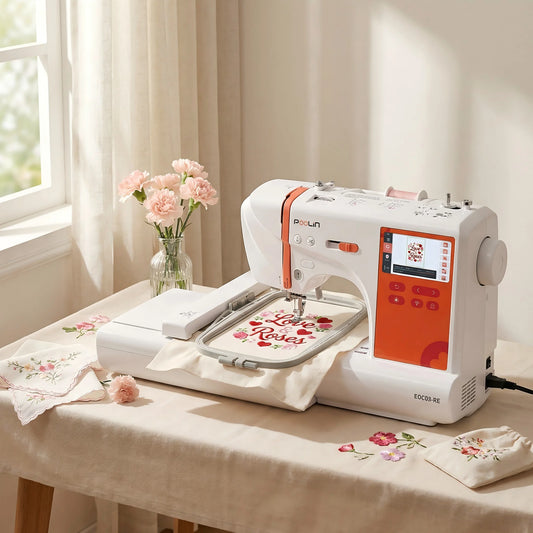 POOLIN EOC03RE Embroidery Sewing Machine, Valentine’s Day Gift Computerized Home Machine for Beginners