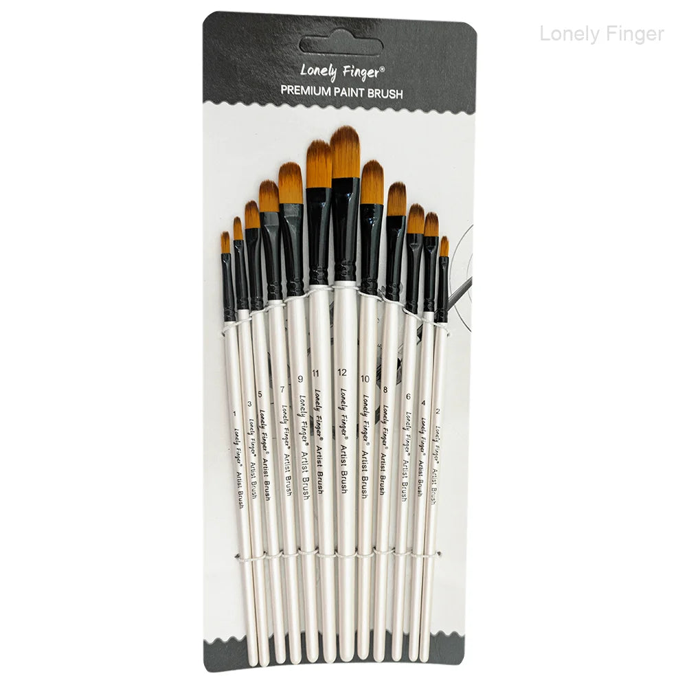 12-Piece Nylon Artist Paint Brush Set for Acrylic, Watercolor, Oil
