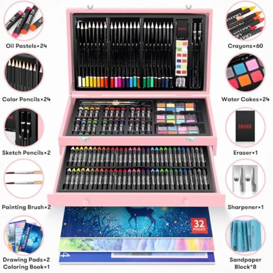 Teen Girls Art Set 150-Piece With Sketch Pads Coloring Book