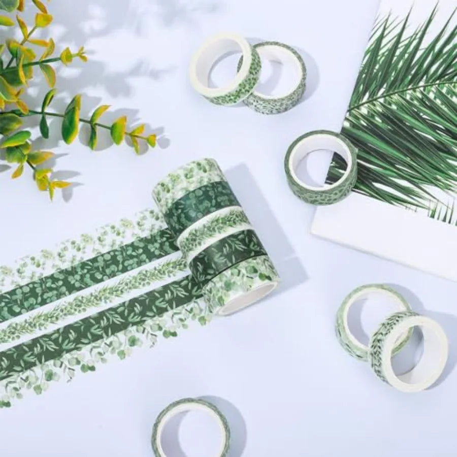12 Rolls Washi Tapes Plants Masking Tape 15mm Green Leaves Decorative Tape Stickers for Scrapbook Journal Planner DIY Craft Gif