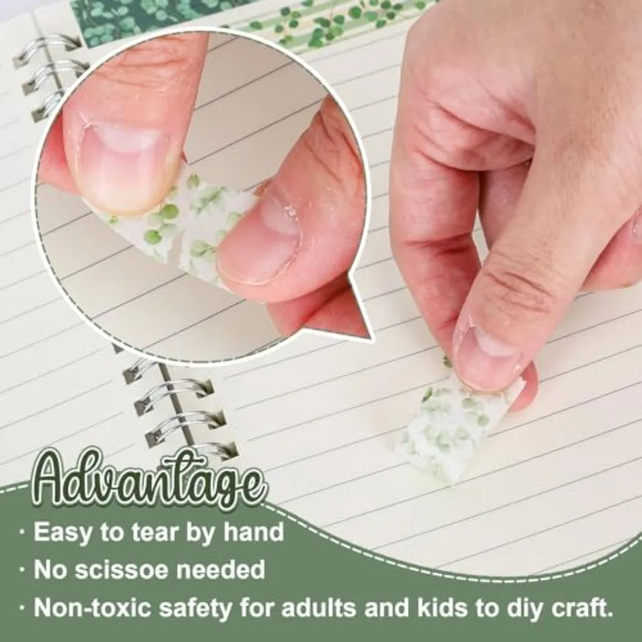12 Rolls Washi Tapes Plants Masking Tape 15mm Green Leaves Decorative Tape Stickers for Scrapbook Journal Planner DIY Craft Gif