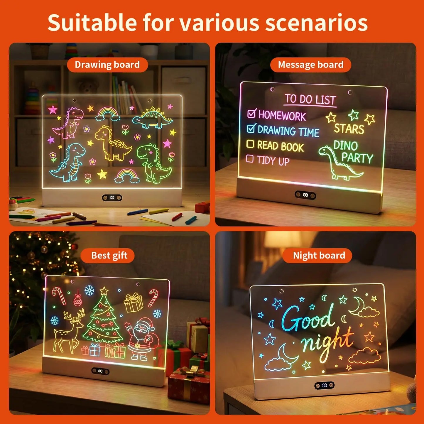 Rechargeable LED Drawing Board For Kids With Stand And 11 Light Effects