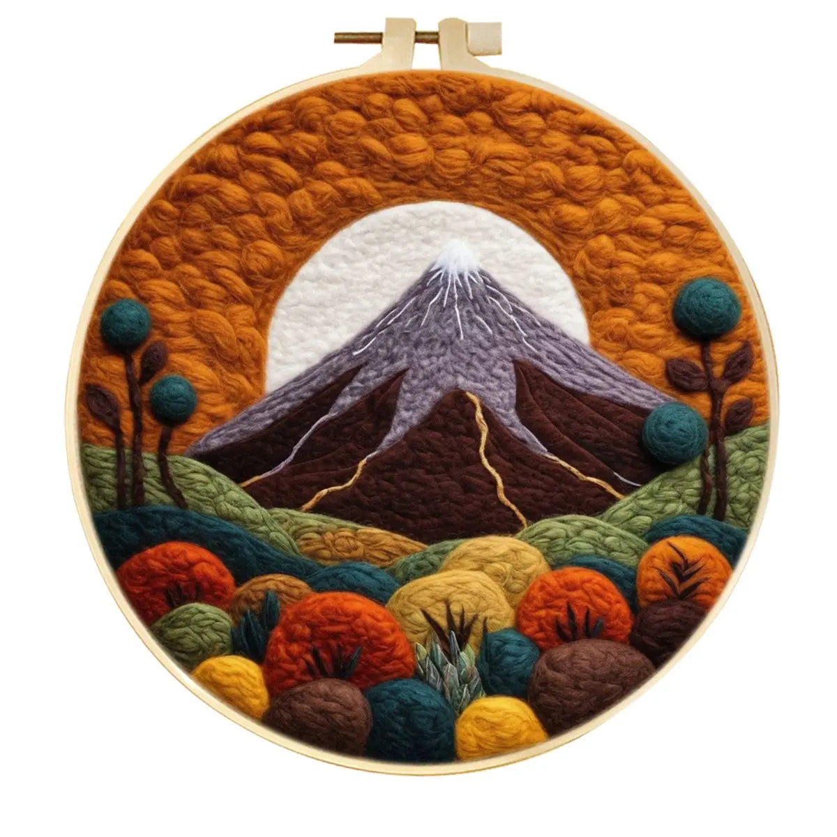 DIY Wool Needle Felting Mountain Landscape Painting Embroidery Frame