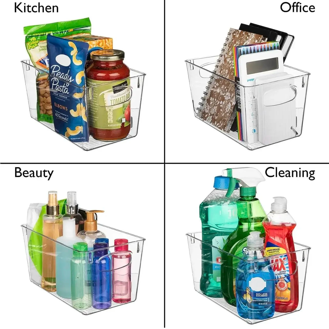 Clear Plastic Storage Bins 4 Pack Pantry Fridge Organizer Containers