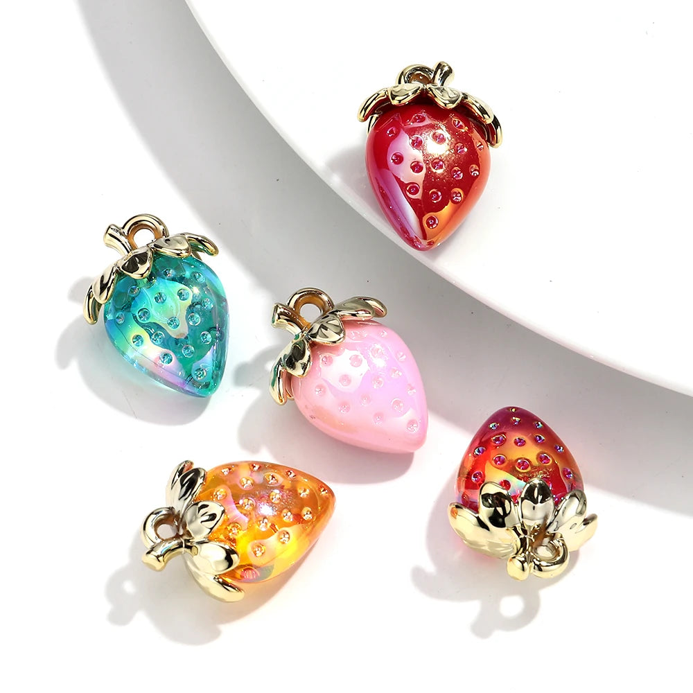 Strawberry Acrylic Charms Iridescent Pendants For DIY Jewelry