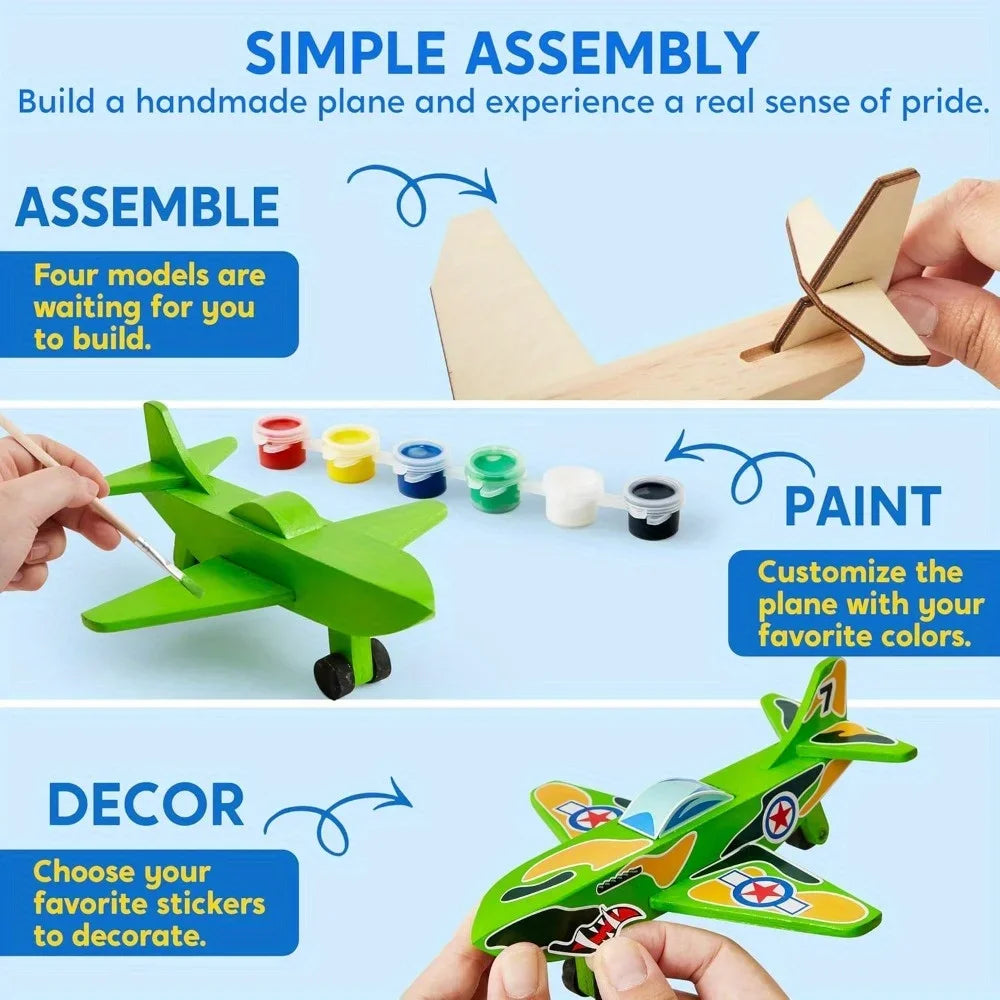 Joyfy DIY Wooden Aircraft Craft Kit For Kids 4 Models