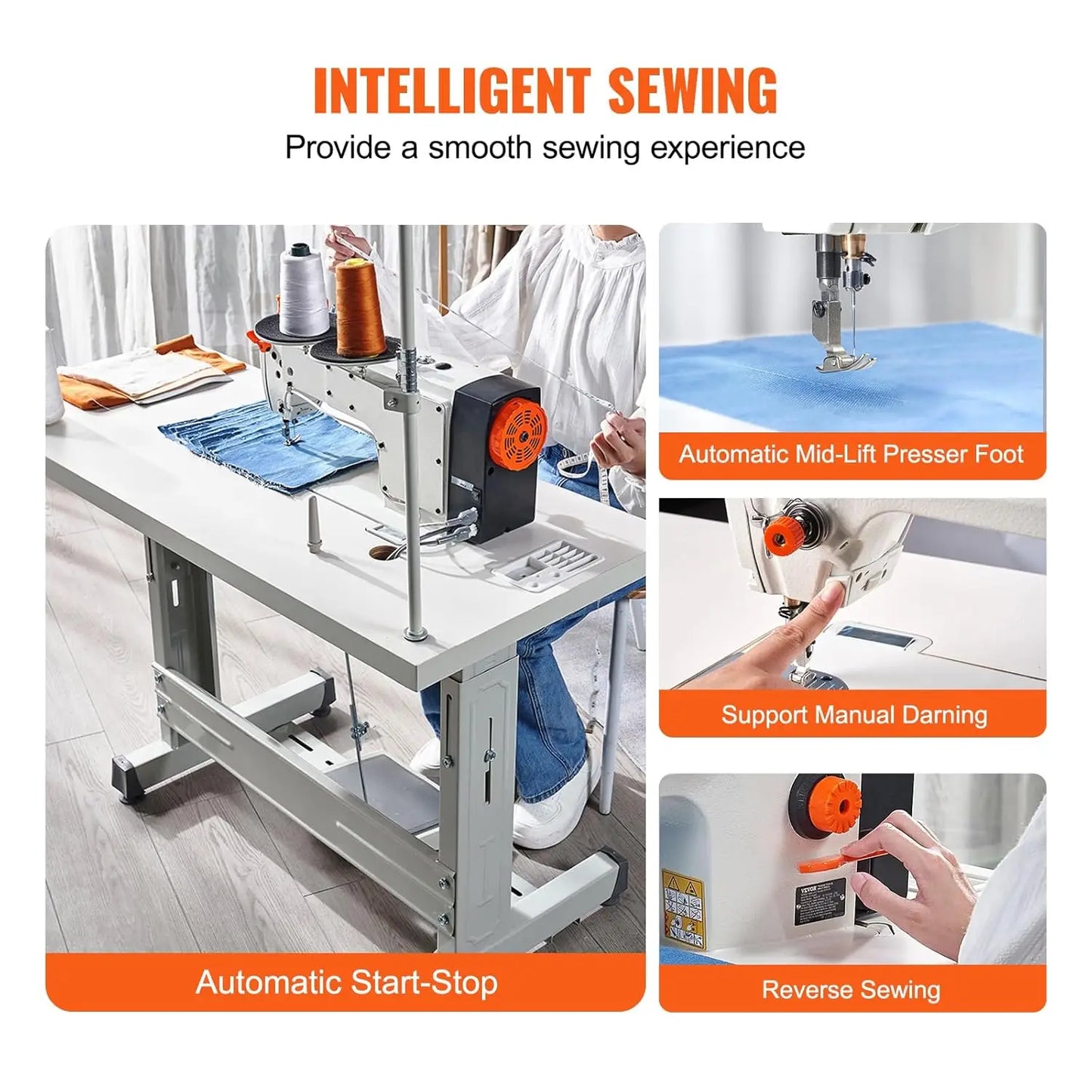 Industrial Sewing Machine With 550W Servo Motor Lockstitch Table Stand