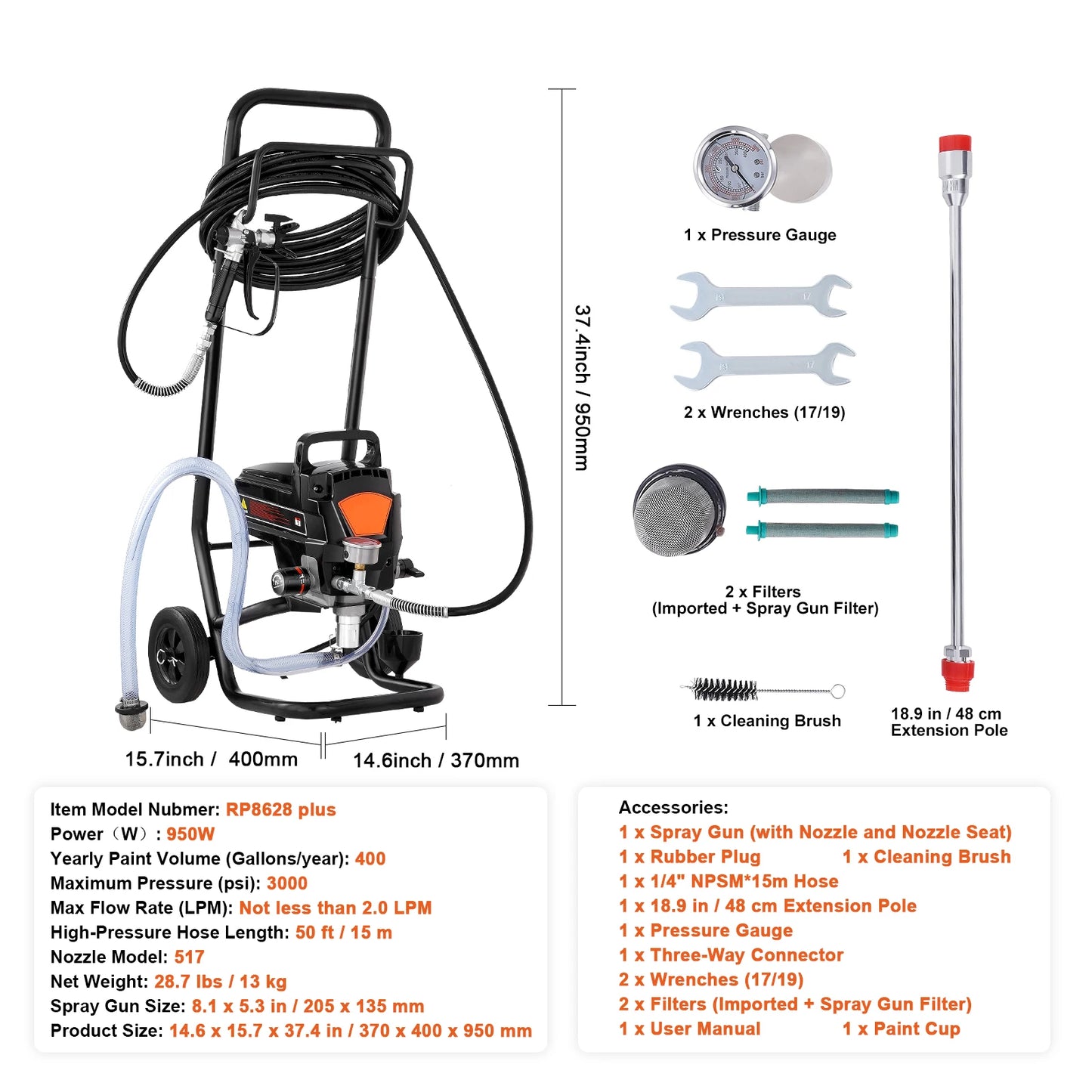 SucceBuy 750W 950W Airless Paint Sprayer 3000 PSI High Efficiency