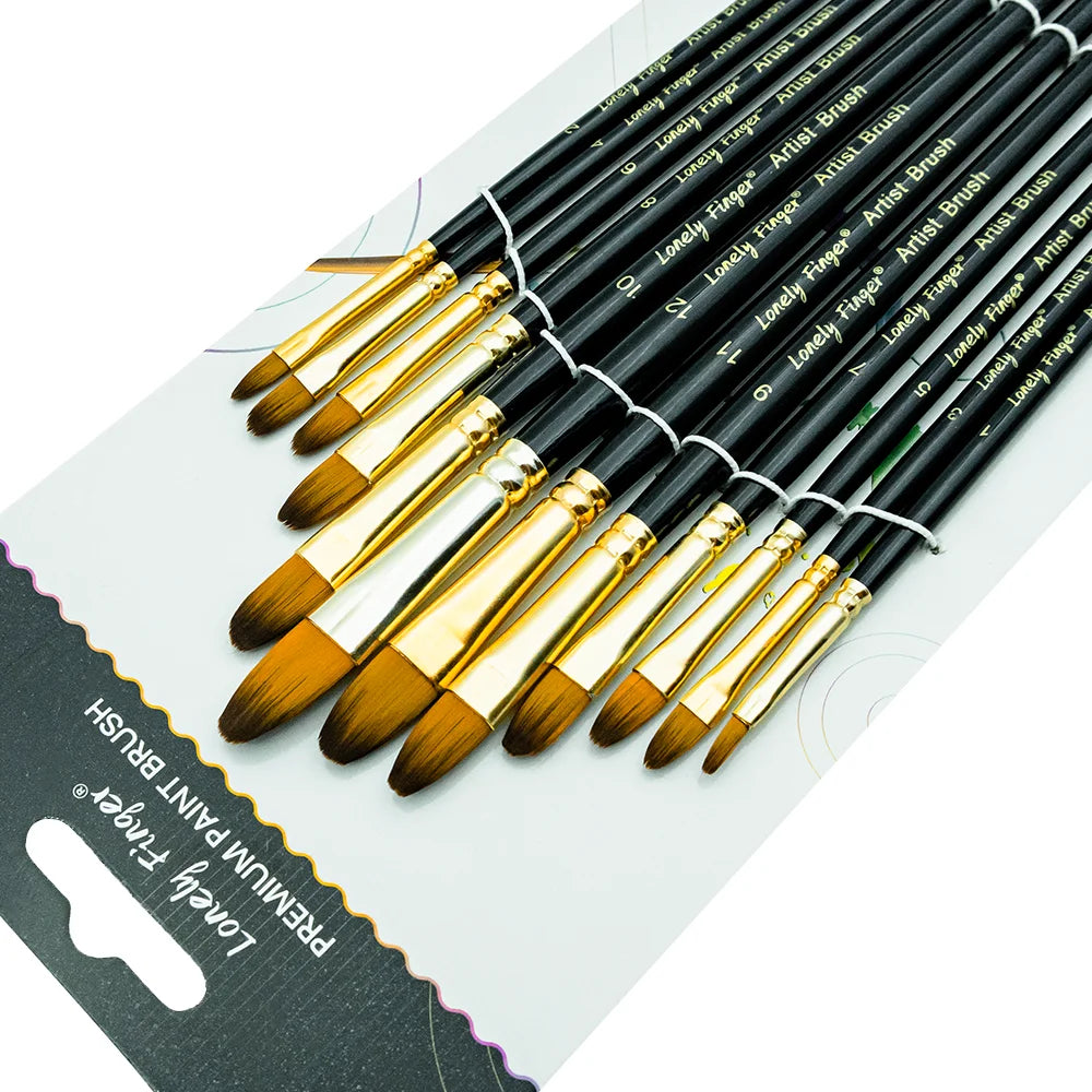 12-Piece Nylon Artist Paint Brush Set for Acrylic, Watercolor, Oil