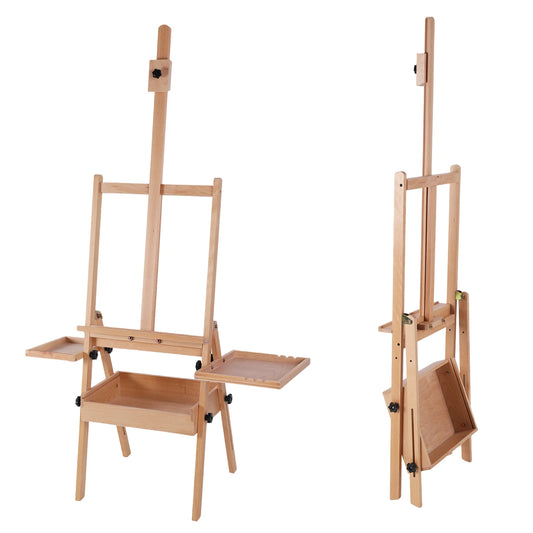 Wood H Frame Easel With Adjustable Height Storage Tray