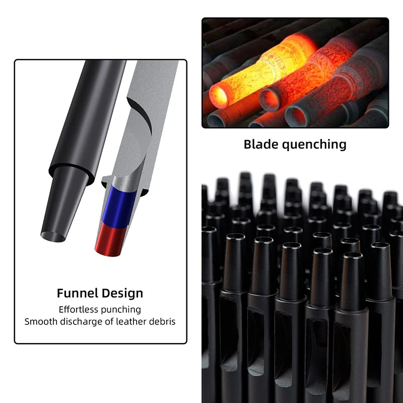 Leather Round Hole Punch Tool Set With Titanium Plating