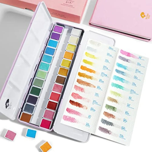 Watercolor Artist Grade 24 Metallic Glitter Set With Palette Journal