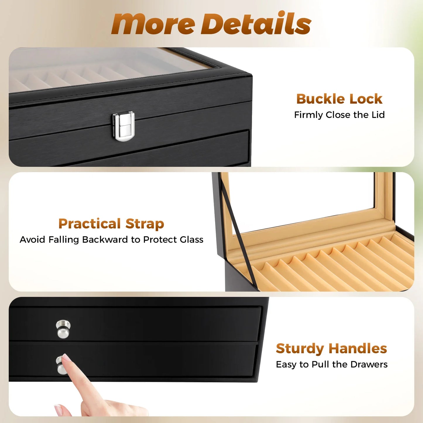 Pen Display Case With 36 Slots, Velvet Interior And Glass Lid