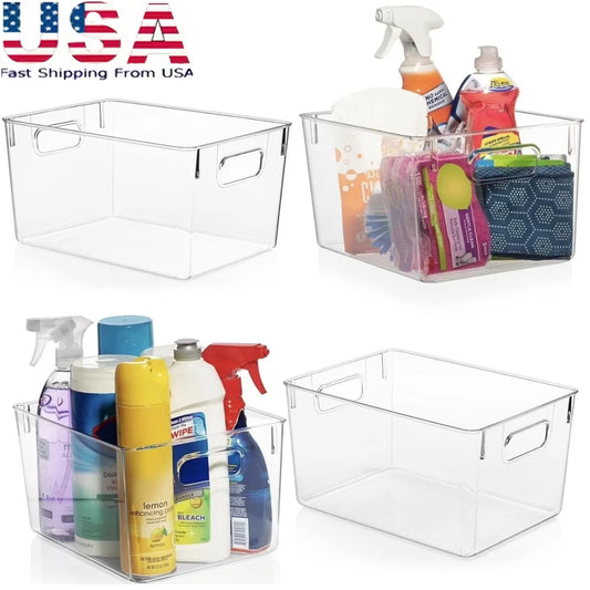Clear Plastic Storage Bins 4 Pack Pantry Fridge Organizer Containers