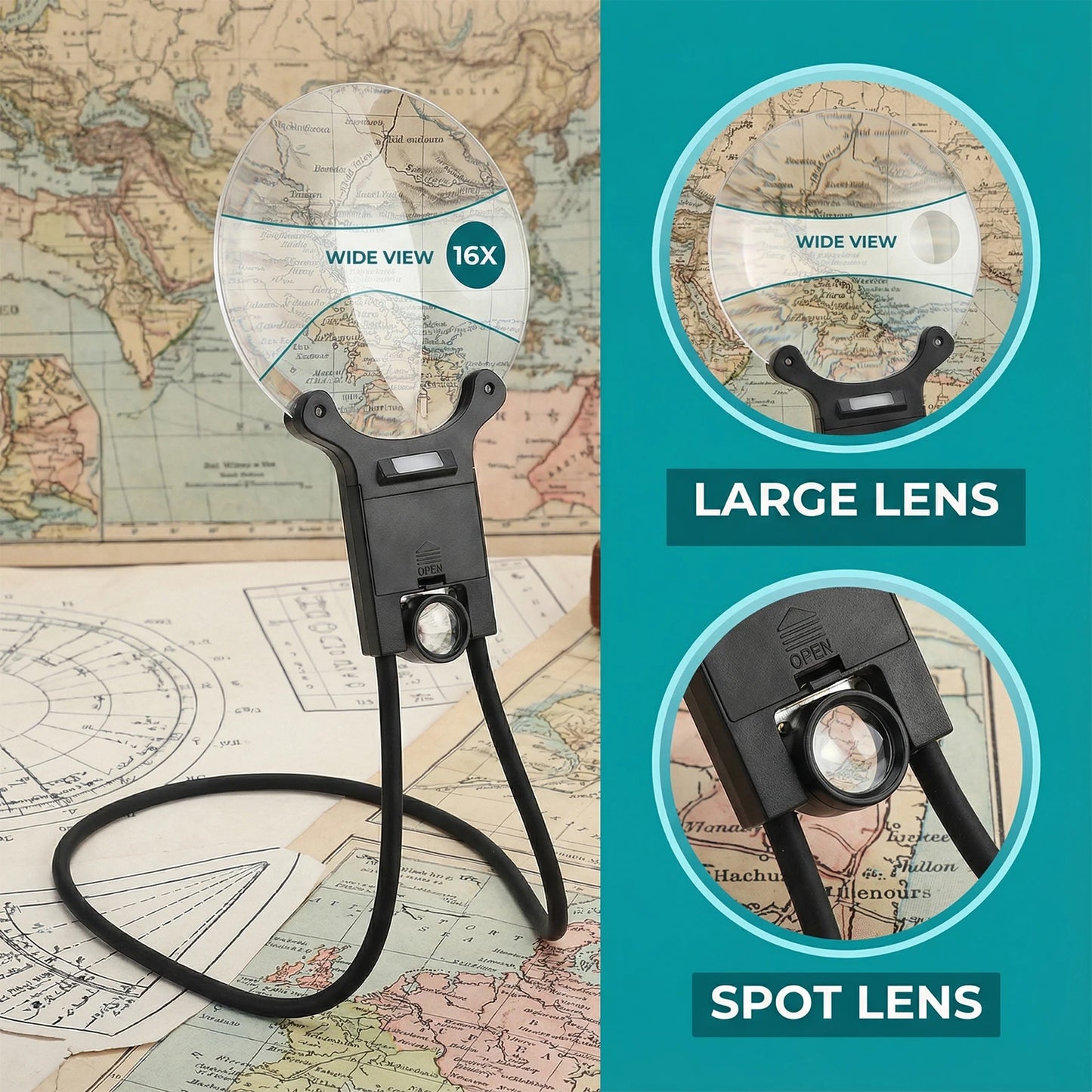 VODOOL Neck Worn Magnifier With LED Light For Reading Sewing Knitting Crafts