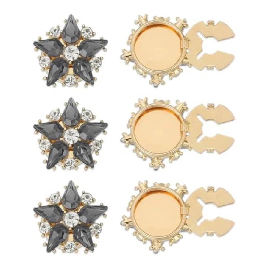 Rhinestone Button Cover Set, 6Pcs Star Flower Crystal Embellishments