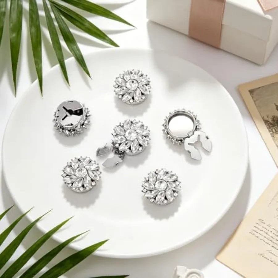 Rhinestone Button Covers Six Piece Detachable Crystal Embellishments For Clothing