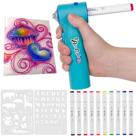 Air Color Airbrush Marker Kit Cordless Rechargeable With 10 Markers