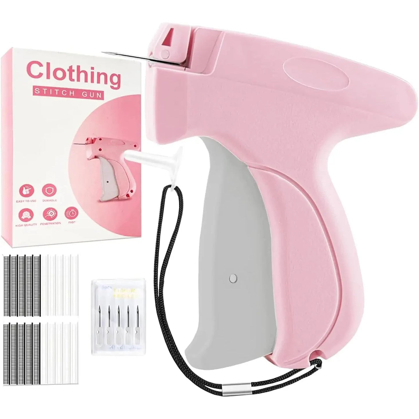 Clothing Stitch Gun Fast Garment Repair Tool, Handheld Sewing Stitching Gun with 6 Needles and Black White Fasteners, Quick Fabric Mending Machine for Clothes Hem Pants Jeans Dress Curtains DIY Tailor Sewing Supplies