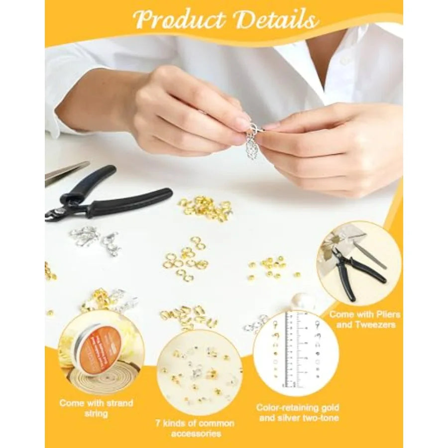 1950 Pcs Jewelry Making Cord End Kit, Crimp Tube Beads with Organizer Box, Includes Crimp Beads, Cover, Lobster Clasp, Jump Rin