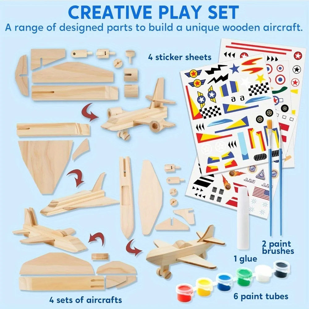 Joyfy DIY Wooden Aircraft Craft Kit For Kids 4 Models