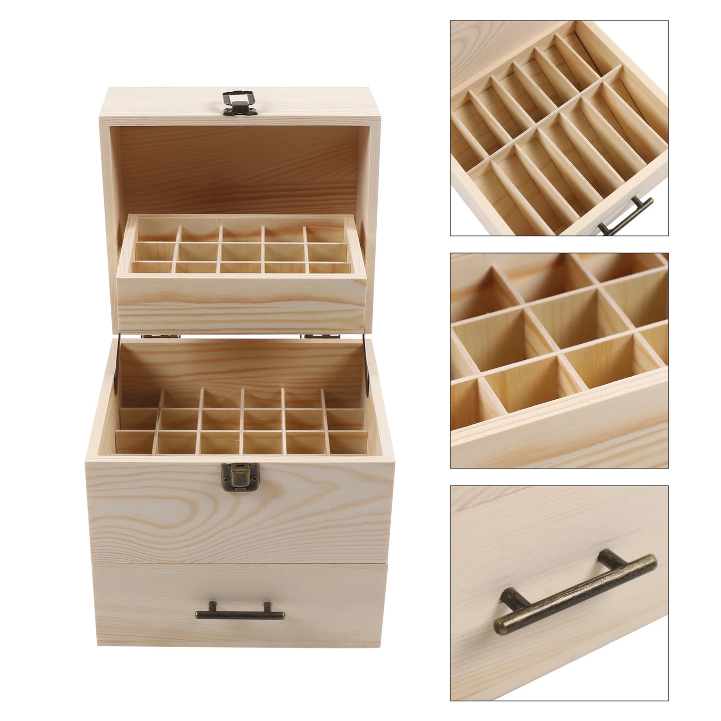 Wood Essential Oil Box 59 Grid 3 Layer Storage Box