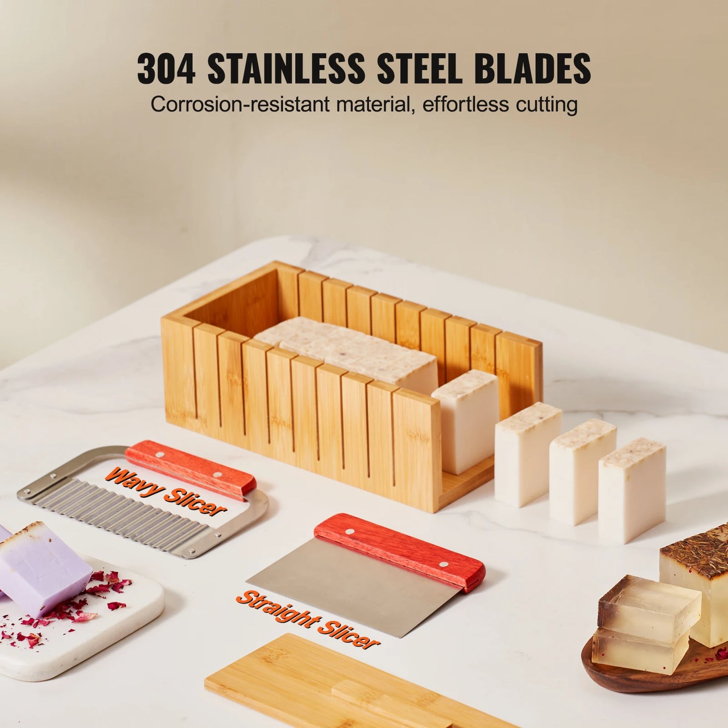 Soap Making Kit With Bamboo Box, Silicone Mold, Stainless Cutters