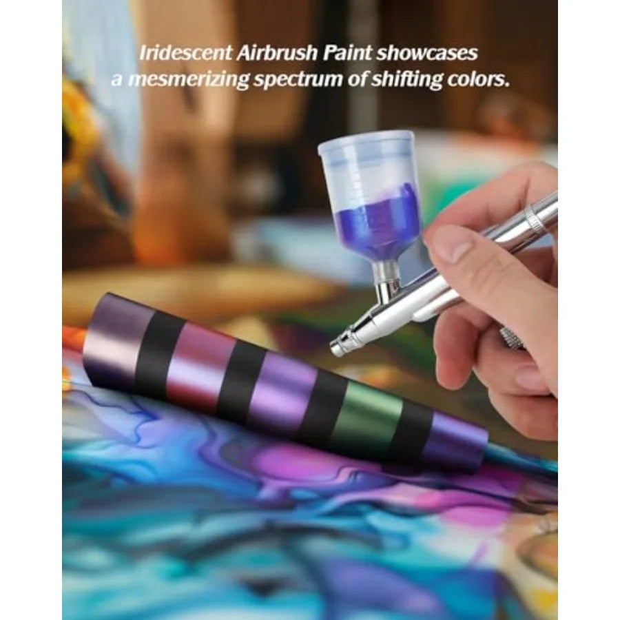 Airbrush Paint Set Water Based Iridescent Metallic Neon Classic Colors