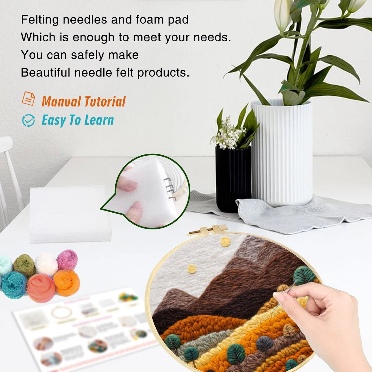 DIY Wool Needle Felting Mountain Landscape Painting Embroidery Frame