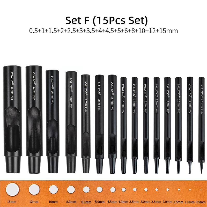 Leather Round Hole Punch Tool Set With Titanium Plating