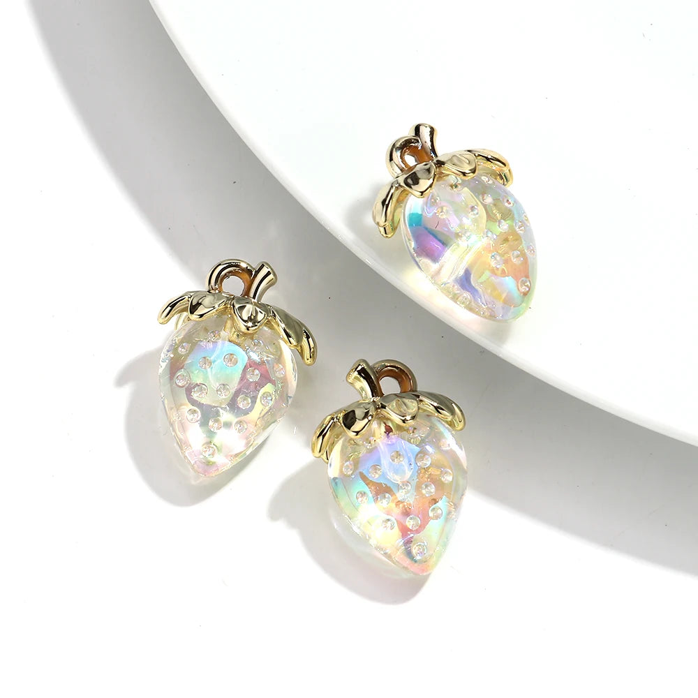 Strawberry Acrylic Charms Iridescent Pendants For DIY Jewelry