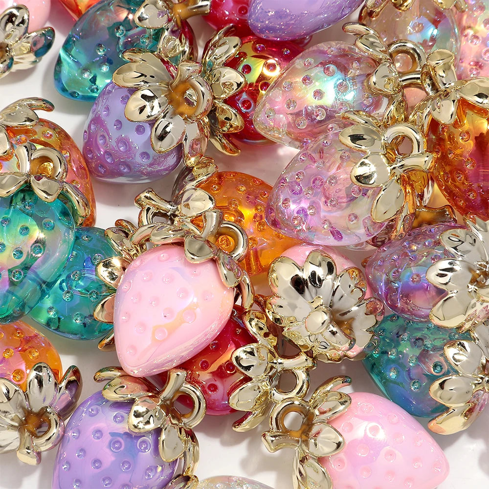 Strawberry Acrylic Charms Iridescent Pendants For DIY Jewelry