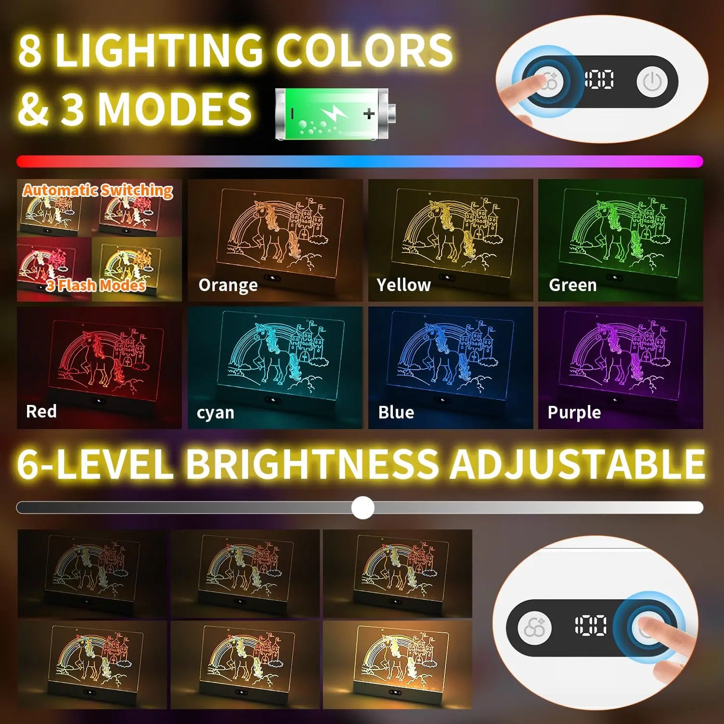 Rechargeable LED Drawing Board For Kids With Stand And 11 Light Effects