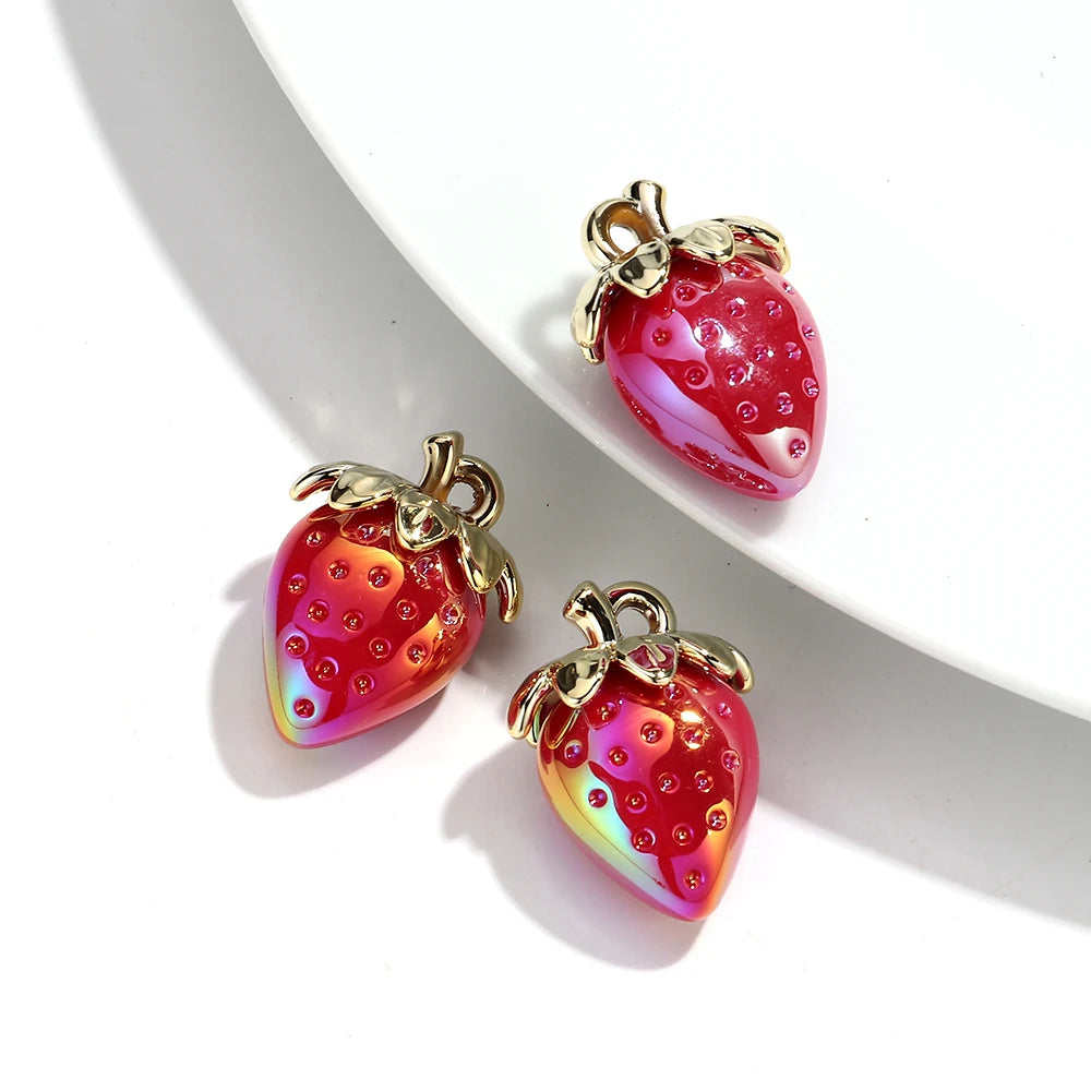 Strawberry Acrylic Charms Iridescent Pendants For DIY Jewelry