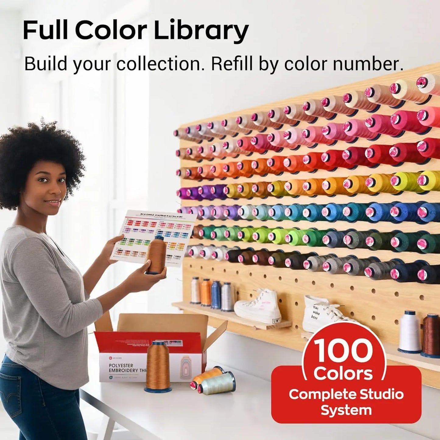 Polyester Embroidery Thread Kit, 100 Colors, 4000m Spools