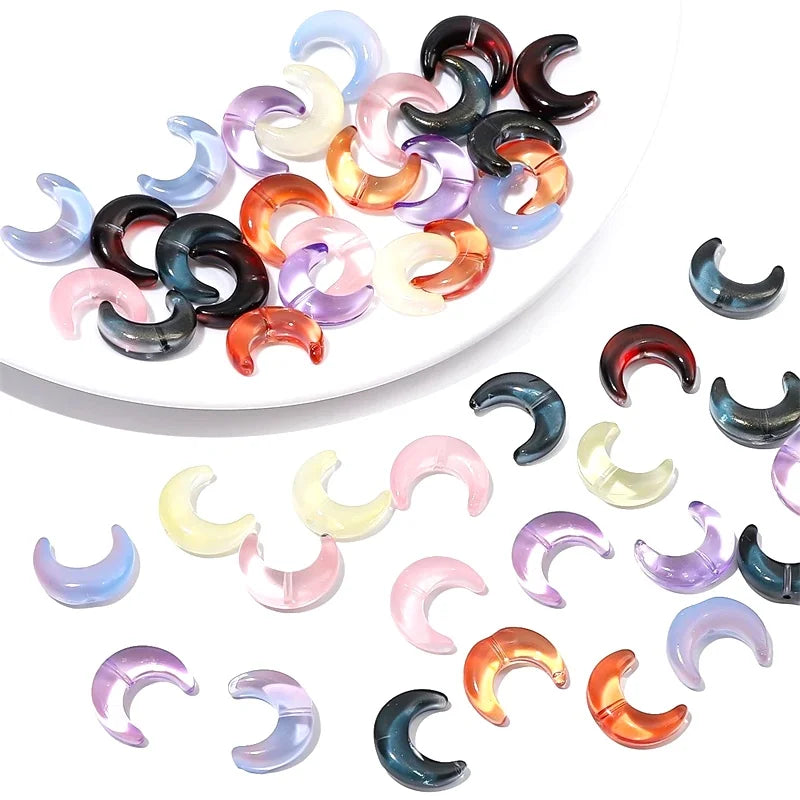 10pcs 15x12mm Crystal Glass Moon Charm Beads Fit for 8mm Beads for Necklace Bracelet Earring DIY Jewelry Making Supply