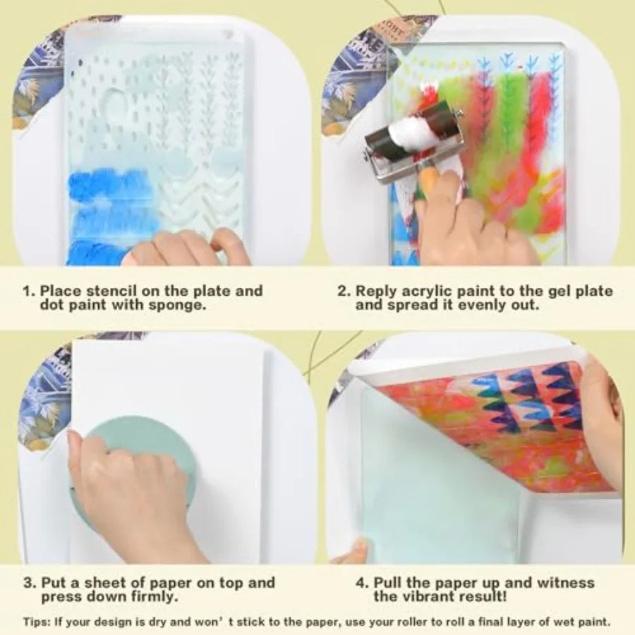 Gel Printing Plate Kit With Printmaking Paper And Brayer