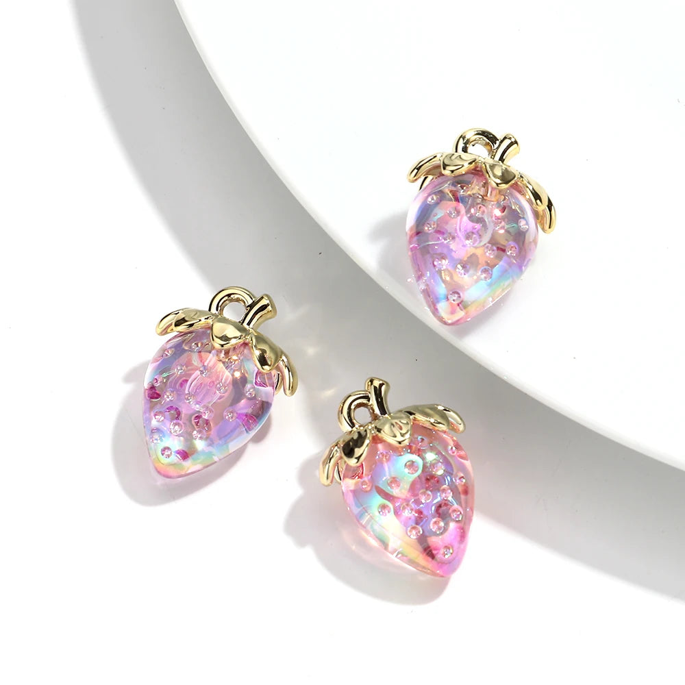 Strawberry Acrylic Charms Iridescent Pendants For DIY Jewelry